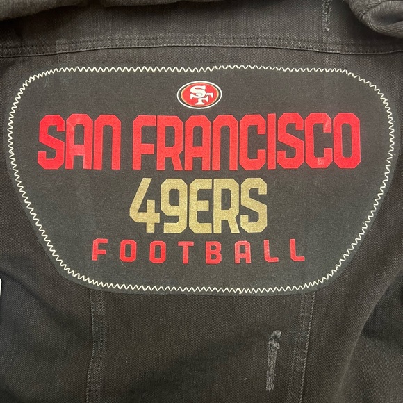 San Francisco 49ers One-of-a-Kind NWT Ci Sono Distressed Black Denim Jacket - M - Picture 2 of 5